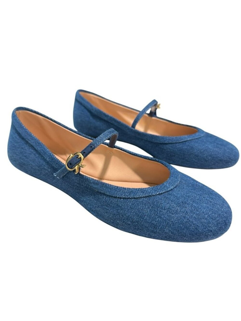 New Gianvito Rossi Blue Denim Mary Jane Flats Size 37.5 US 7.5
